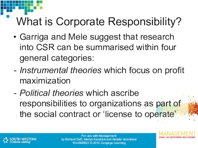 What is Corporate Responsibility? Garriga and Mele suggest that research