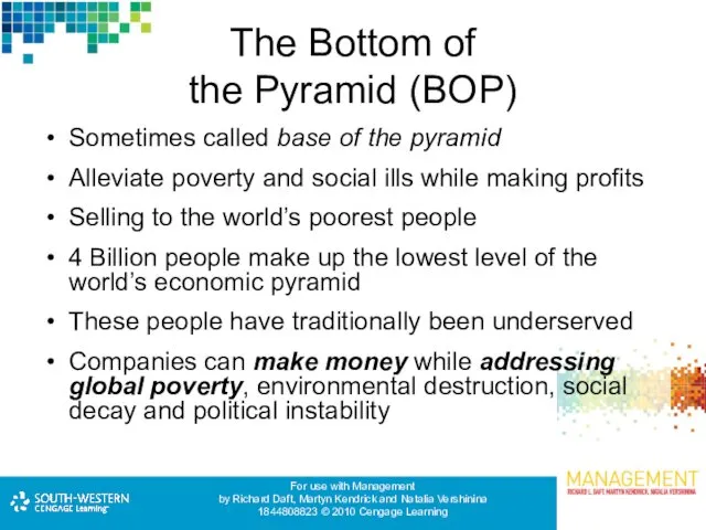 The Bottom of the Pyramid (BOP) Sometimes called base of