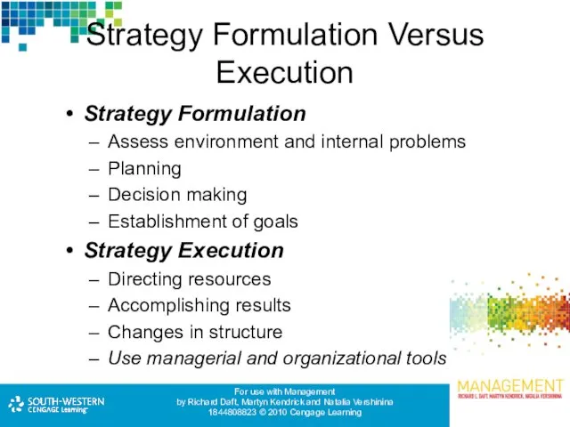 Strategy Formulation Versus Execution Strategy Formulation Assess environment and internal