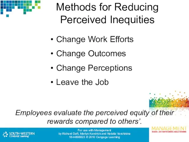 Methods for Reducing Perceived Inequities Change Work Efforts Change Outcomes