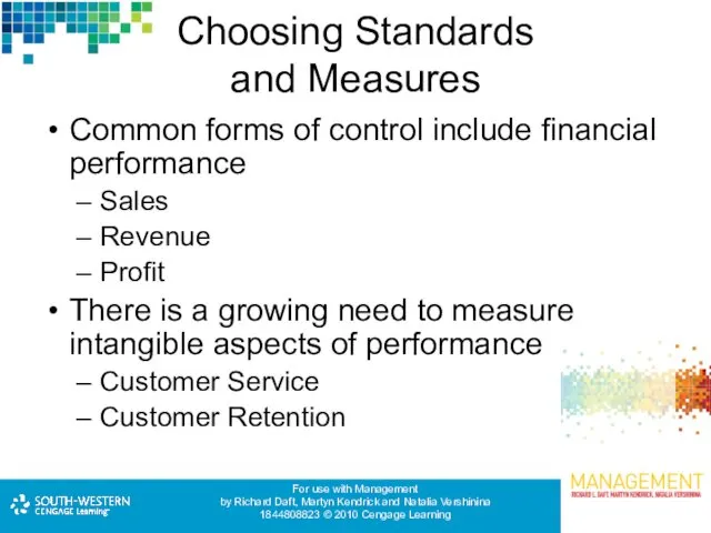 Choosing Standards and Measures Common forms of control include financial