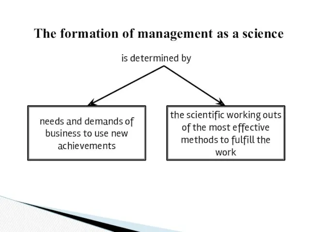 The formation of management as a science is determined by
