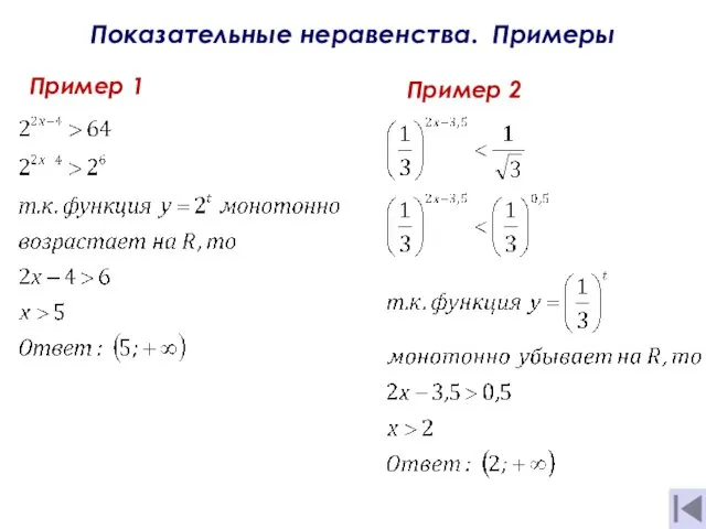 Показательные неравенства. Примеры Пример 1 Пример 2