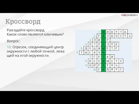 10 10. От­резо­к, со­еди­ня­ю­щий центр окруж­но­сти с любой точ­кой, ле­жа­щей