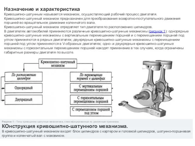 Назначение и характеристика Кривошипно-шатунным называется механизм, осуществляющий рабочий процесс двигателя.