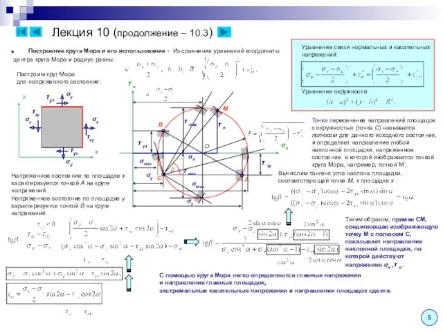 Лекция 10 (продолжение – 10.3) 5 Построение круга Мора и