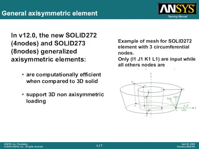 General axisymmetric element In v12.0, the new SOLID272 (4nodes) and