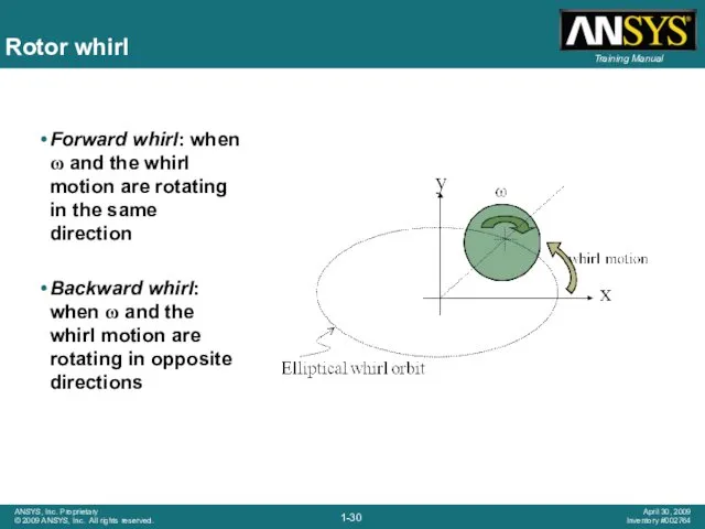 Rotor whirl Forward whirl: when ω and the whirl motion