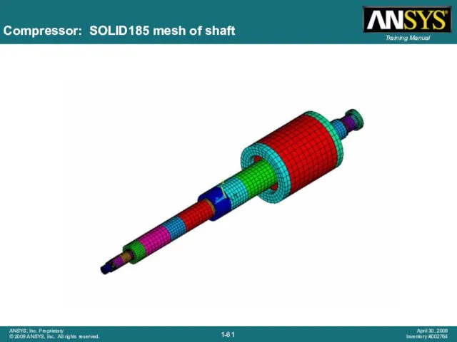 Compressor: SOLID185 mesh of shaft Very stiff symmetric contact between axial segments