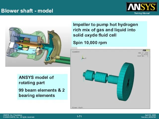 Blower shaft - model Impeller to pump hot hydrogen rich
