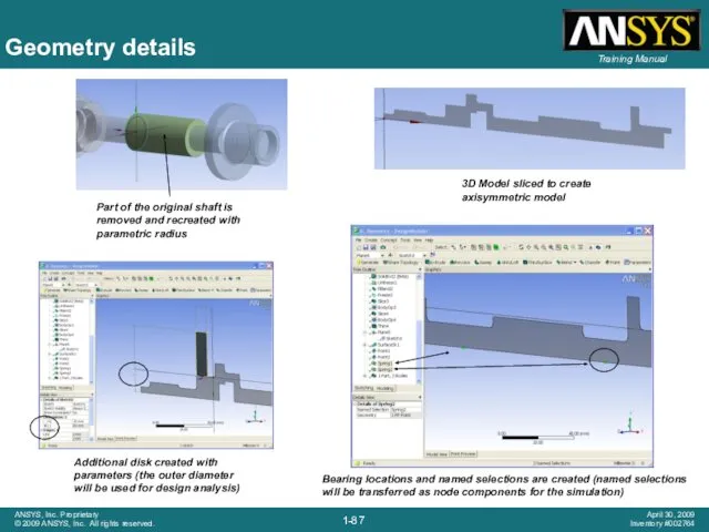 Geometry details Part of the original shaft is removed and