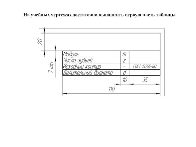 На учебных чертежах достаточно выполнить первую часть таблицы