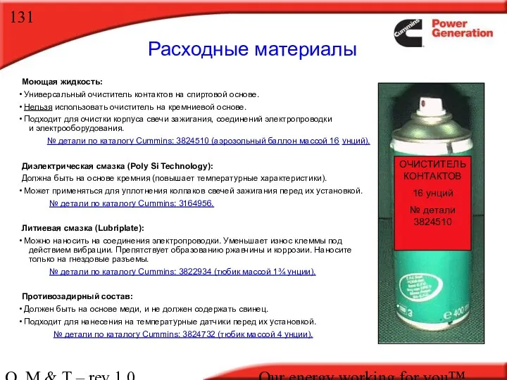 O, M & T – rev 1.0 Our energy working for you™. Расходные