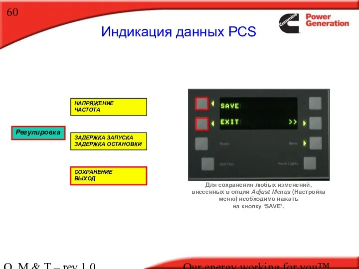 O, M & T – rev 1.0 Our energy working for you™. Регулировка