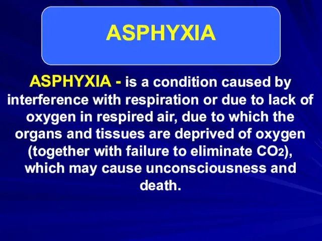 ASPHYXIA - is a condition caused by interference with respiration