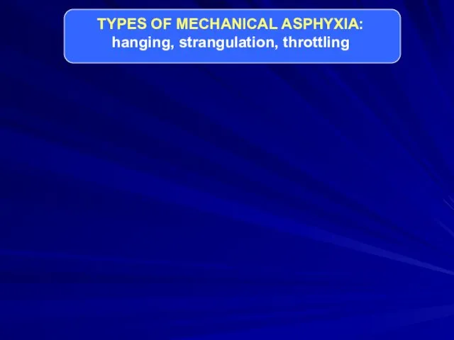TYPES OF MECHANICAL АSPHYXIA: hanging, strangulation, throttling