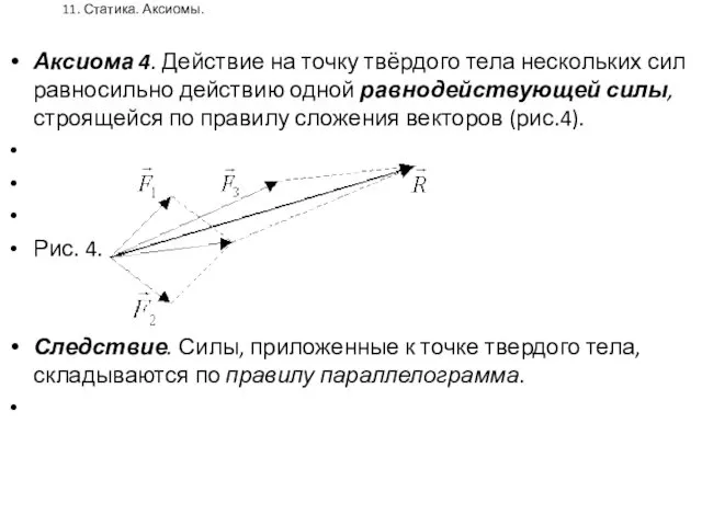 11. Статика. Аксиомы. Аксиома 4. Действие на точку твёрдого тела