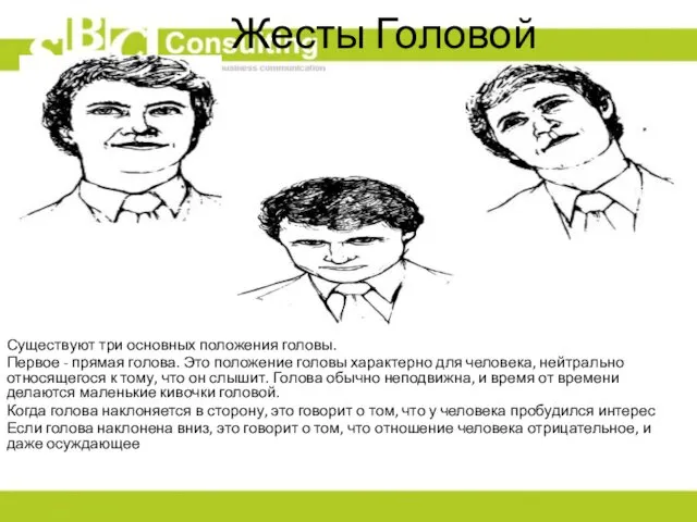 Жесты Головой Существуют три основных положения головы. Первое - прямая