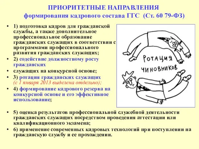 ПРИОРИТЕТНЫЕ НАПРАВЛЕНИЯ формирования кадрового состава ГГС (Ст. 60 79-ФЗ) 1) подготовка кадров для