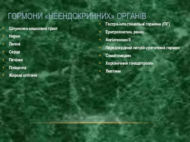 Шлунково-кишковий тракт Нирки Легені Серце Печінка Плацента Жирові клітини Гастро-інтестинальні