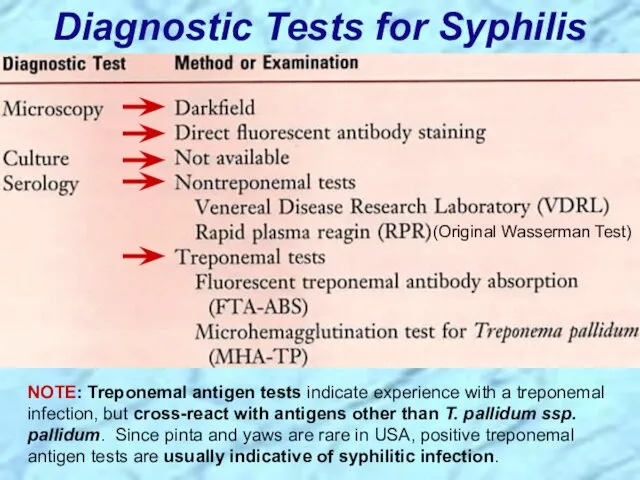 Diagnostic Tests for Syphilis NOTE: Treponemal antigen tests indicate experience