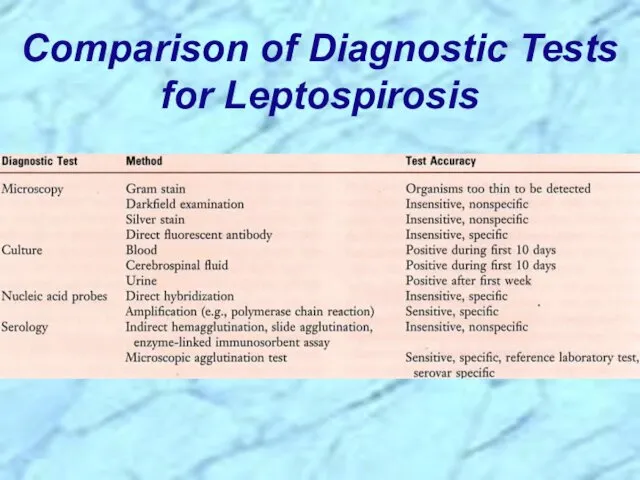 Comparison of Diagnostic Tests for Leptospirosis