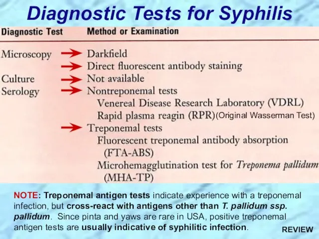 Diagnostic Tests for Syphilis NOTE: Treponemal antigen tests indicate experience