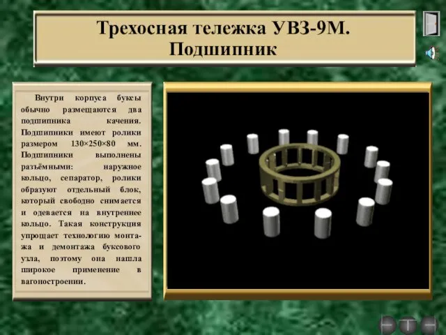 Трехосная тележка УВЗ-9М. Подшипник Внутри корпуса буксы обычно размещаются два