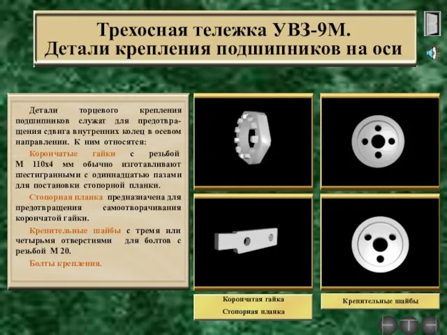 Трехосная тележка УВЗ-9М. Детали крепления подшипников на оси Детали торцевого