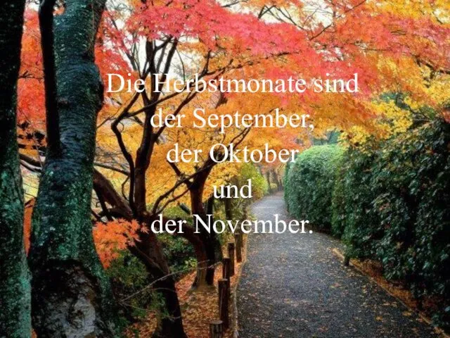 Die Herbstmonate sind der September, der Oktober und der November.