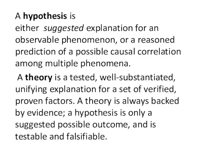 A hypothesis is either suggested explanation for an observable phenomenon,