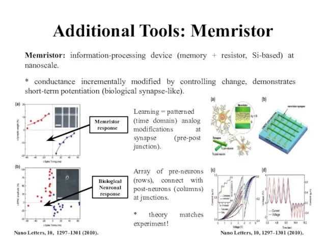 Additional Tools: Memristor Memristor: information-processing device (memory + resistor, Si-based)