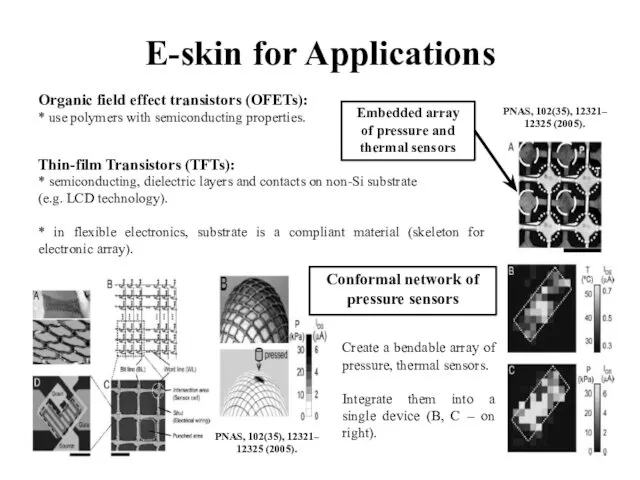 E-skin for Applications Organic field effect transistors (OFETs): * use