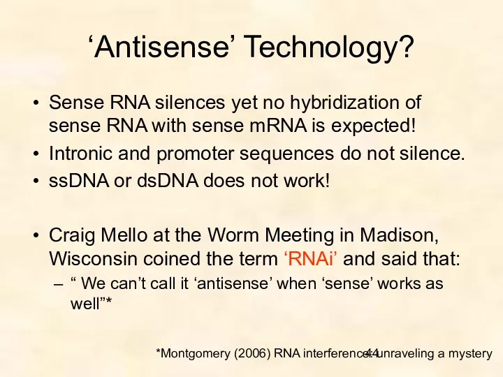 ‘Antisense’ Technology? Sense RNA silences yet no hybridization of sense