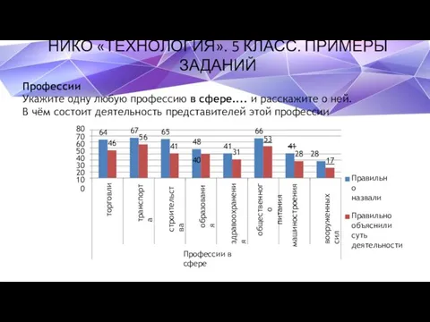 НИКО «ТЕХНОЛОГИЯ». 5 КЛАСС. ПРИМЕРЫ ЗАДАНИЙ Профессии Укажите одну любую профессию в сфере....