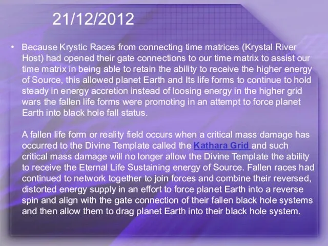 21/12/2012 Because Krystic Races from connecting time matrices (Krystal River