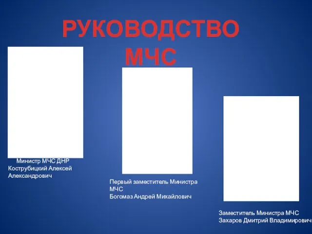 РУКОВОДСТВО МЧС Министр МЧС ДНР Кострубицкий Алексей Александрович Первый заместитель