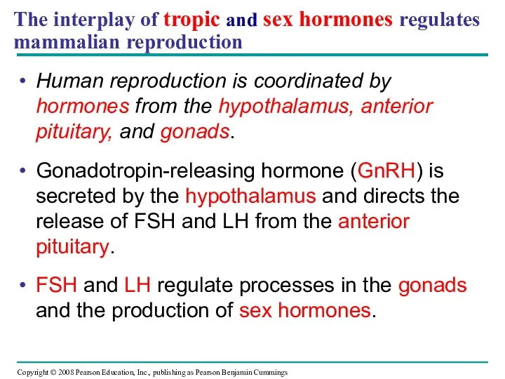 The interplay of tropic and sex hormones regulates mammalian reproduction