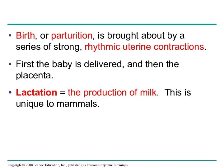 Birth, or parturition, is brought about by a series of