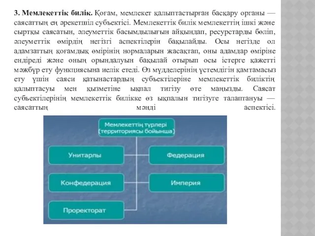 3. Мемлекеттік билік. Қоғам, мемлекет қалыптастырған басқару органы — саясаттың