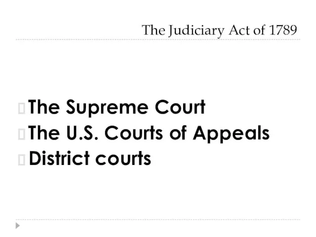 The Judiciary Act of 1789 The Supreme Court The U.S. Courts of Appeals District courts