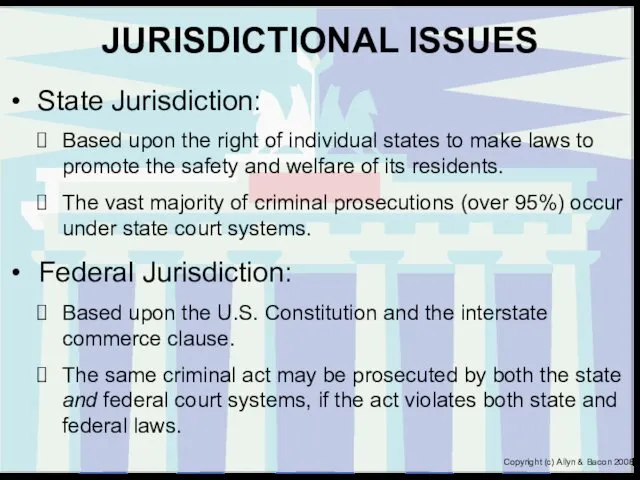 JURISDICTIONAL ISSUES State Jurisdiction: Based upon the right of individual states to make