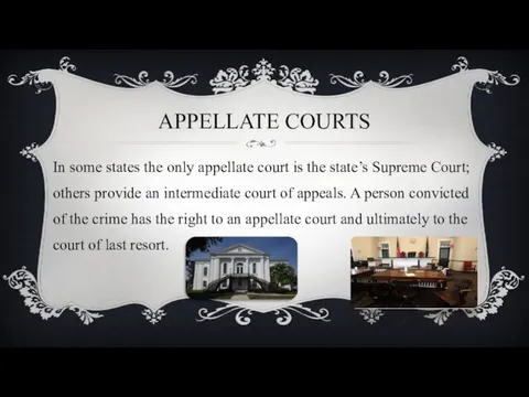 APPELLATE COURTS In some states the only appellate court is the state’s Supreme