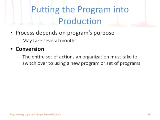 Putting the Program into Production Process depends on program’s purpose