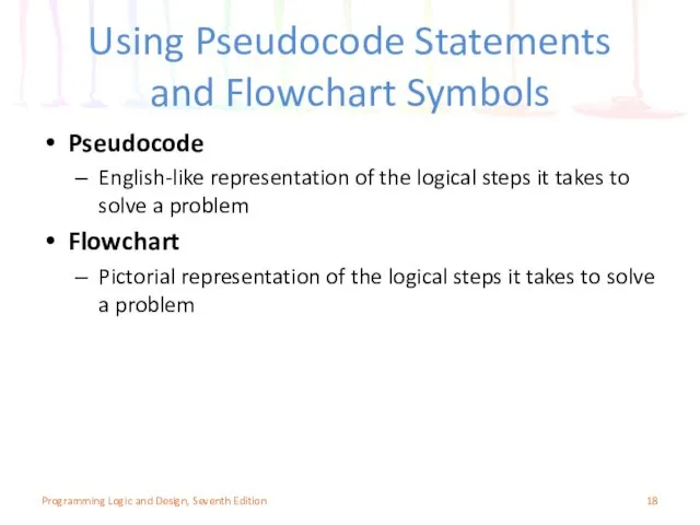 Using Pseudocode Statements and Flowchart Symbols Pseudocode English-like representation of