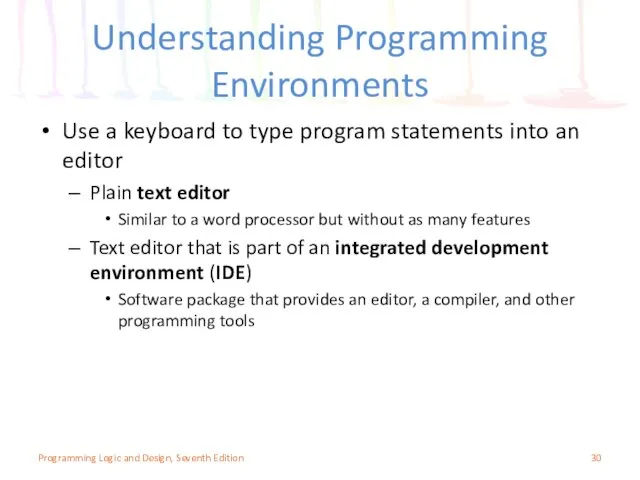 Understanding Programming Environments Use a keyboard to type program statements