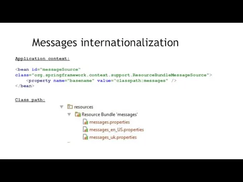 Messages internationalization Application context: Class path: