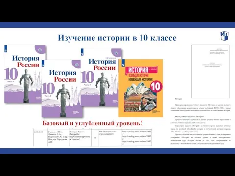 Изучение истории в 10 классе Базовый и углубленный уровень!