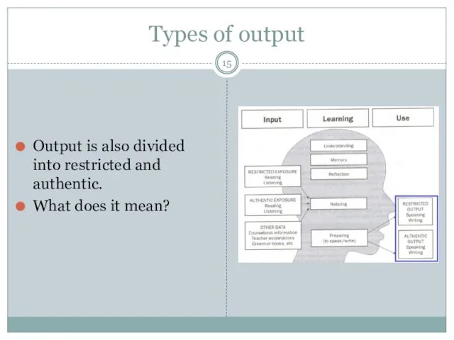 Types of output Output is also divided into restricted and authentic. What does it mean?
