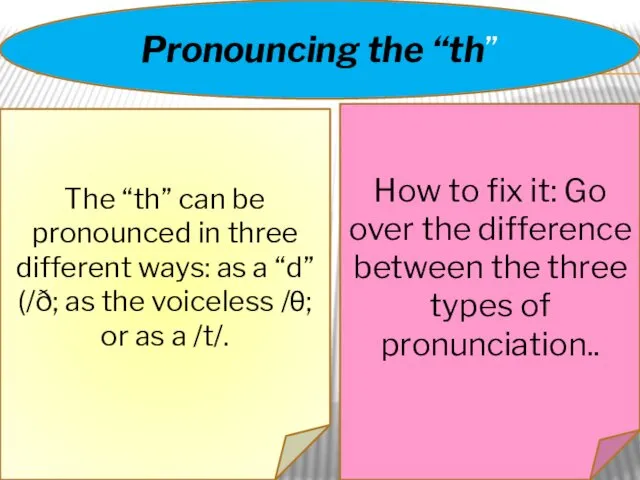 Pronouncing the “th” The “th” can be pronounced in three different ways: as
